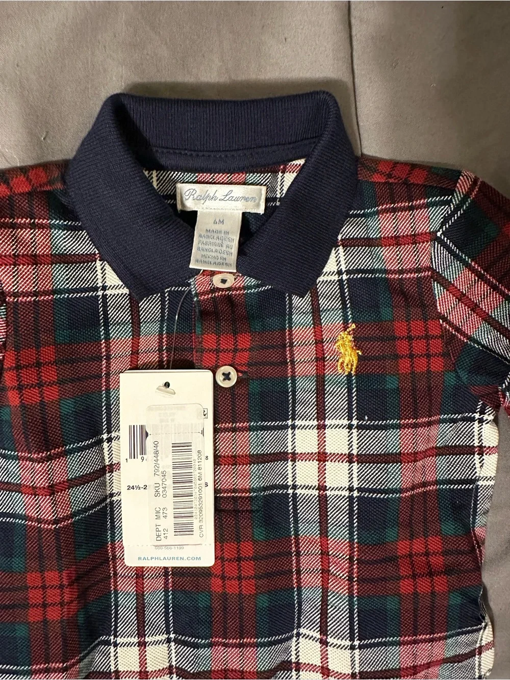 Ralph Lauren Red, Navy & White Plaid Infant Footie